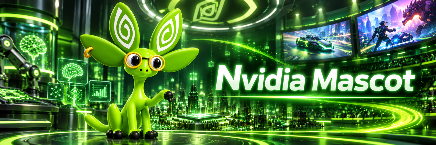 Nvidia Mascot banner — neon city, racing, and gaming screens